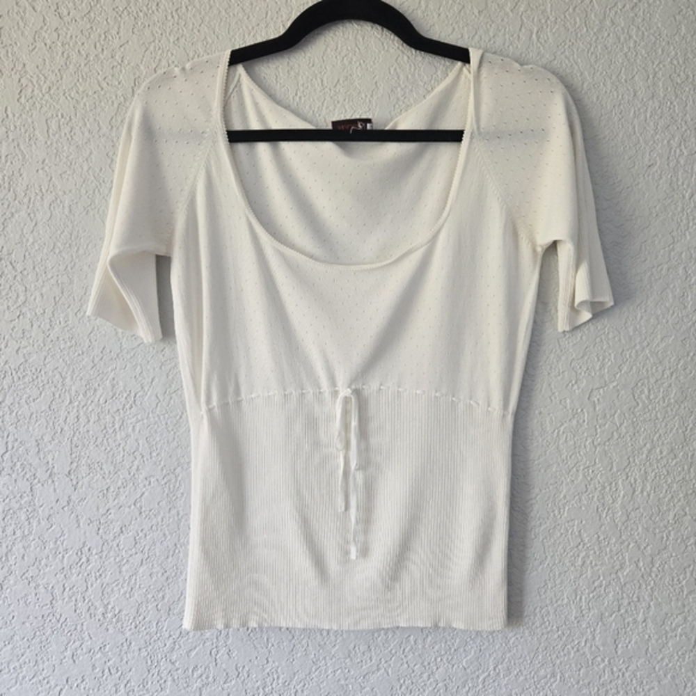 MAX&Co. L White Short Sleeve Scoop Neck‎ Babydoll Shirt